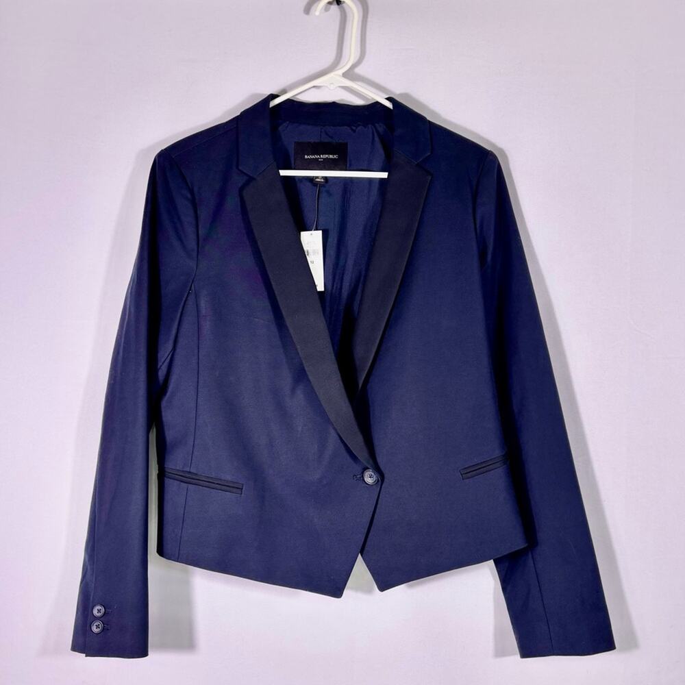 NWT Banana Republic Navy Tuxedo Blazer with Black Trim Size 12 T7